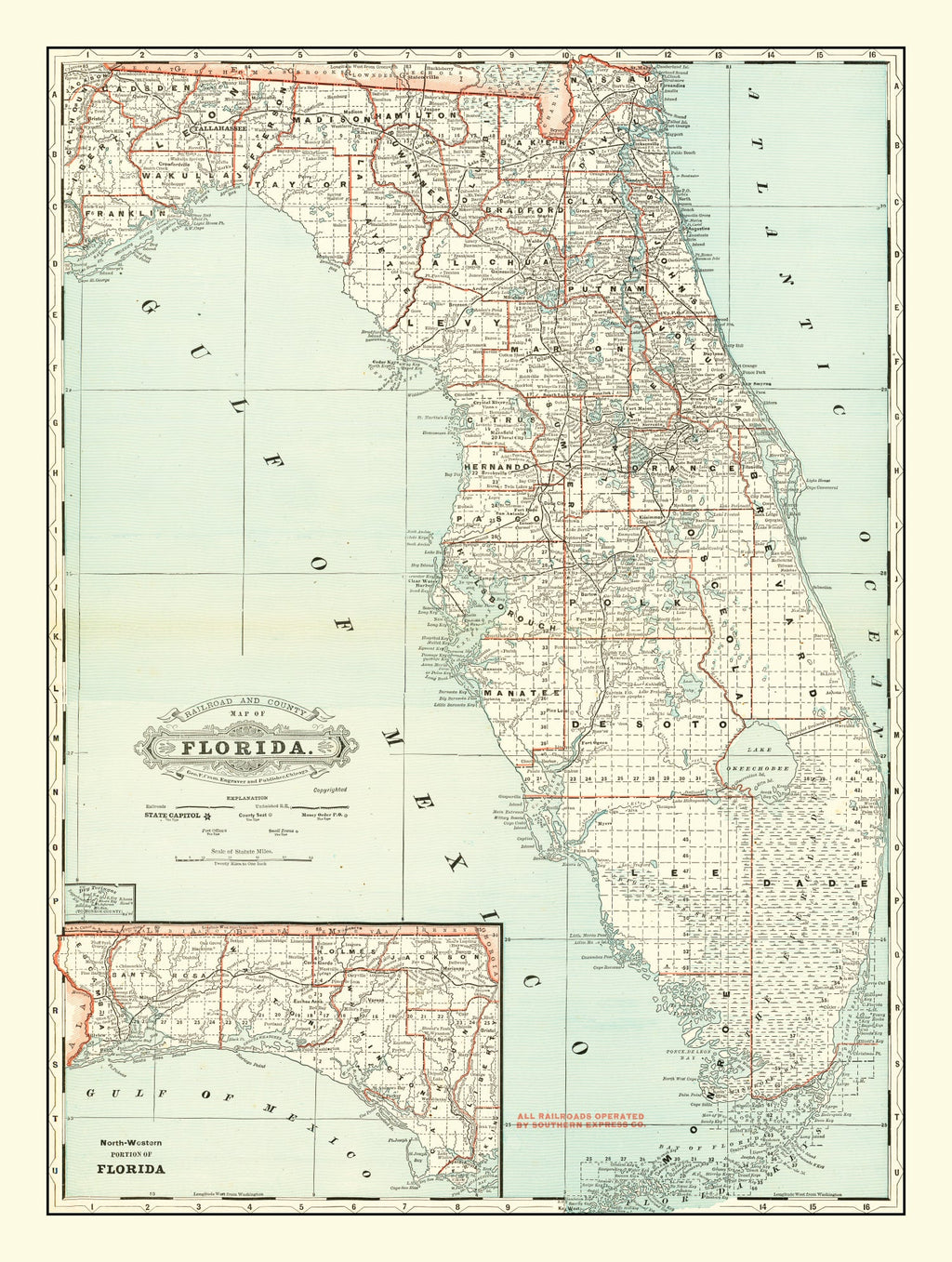 Vintage Map of Florida 1888