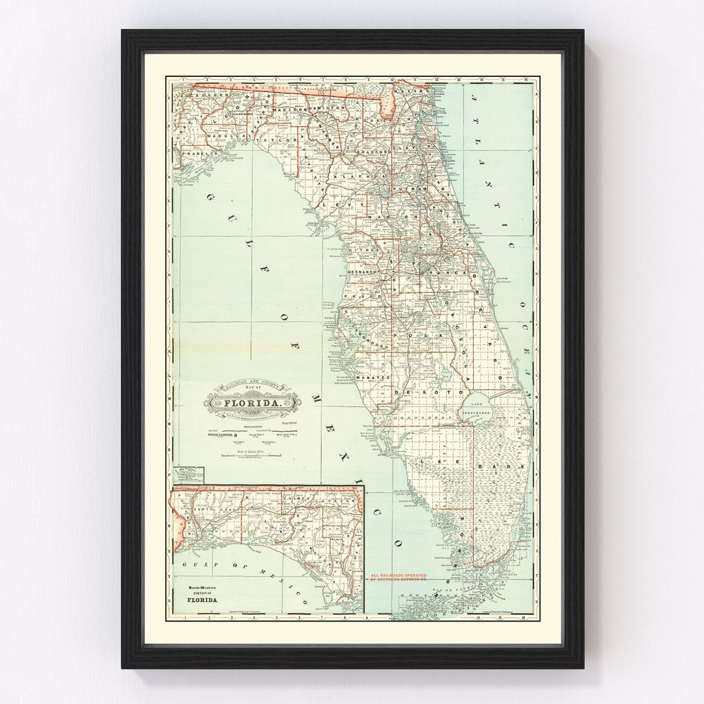 Vintage Map of Florida 1888