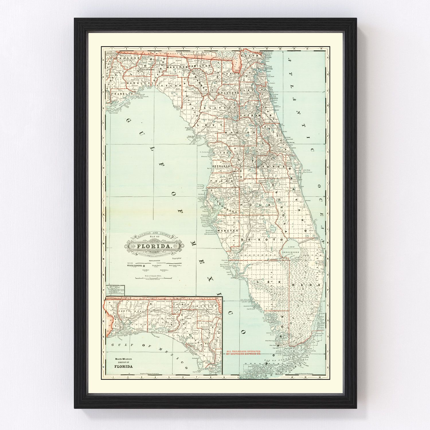 Vintage Map of Florida 1888