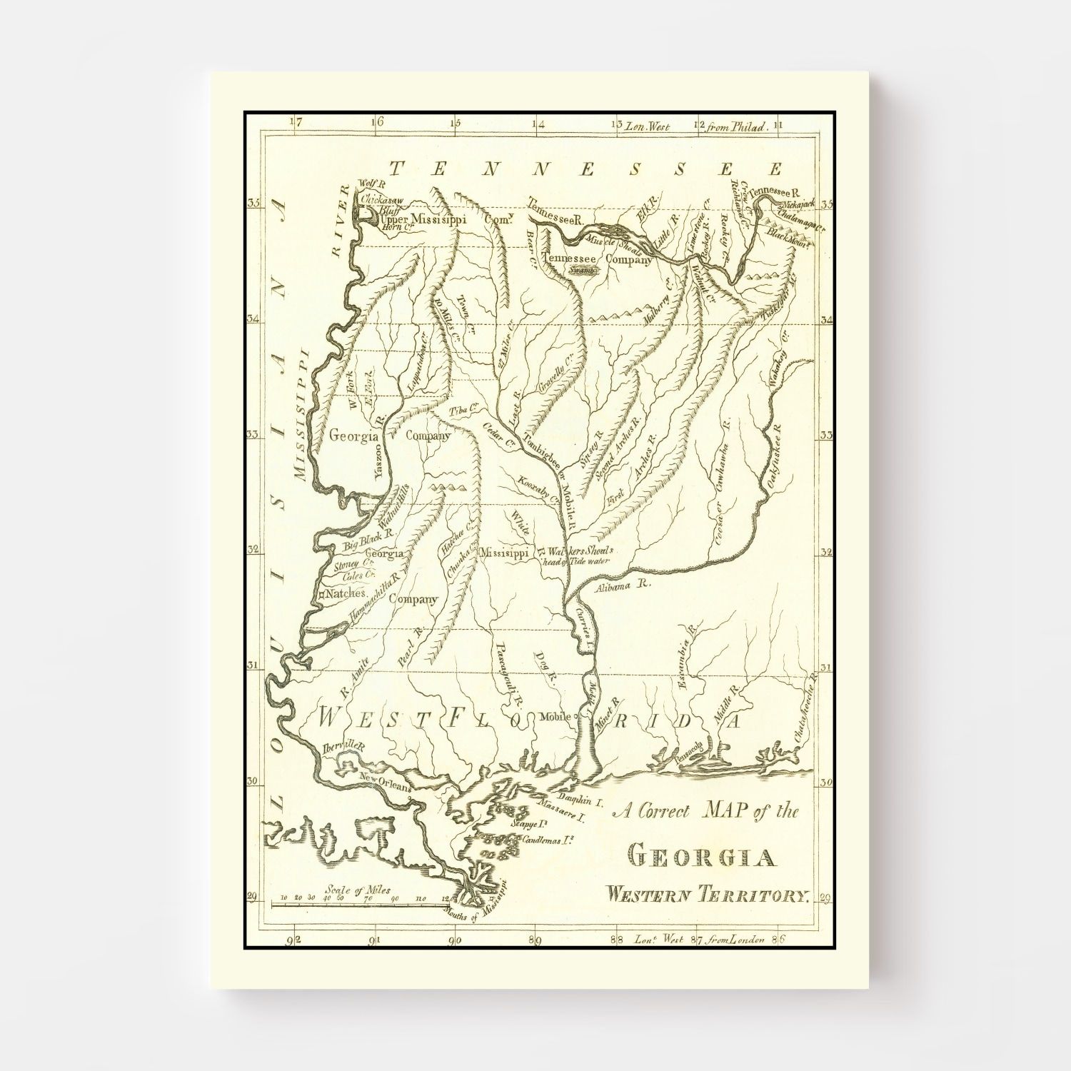 Vintage Map of Georgia 1797
