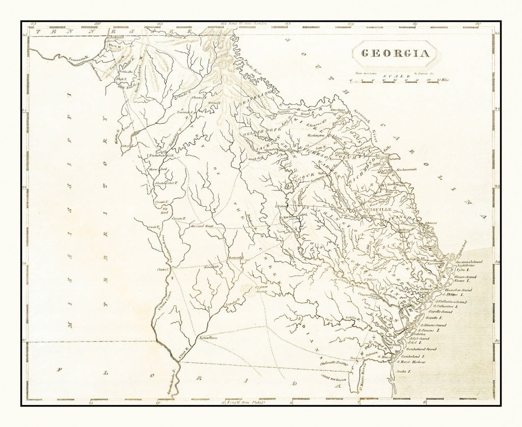 Vintage Map of Georgia 1805