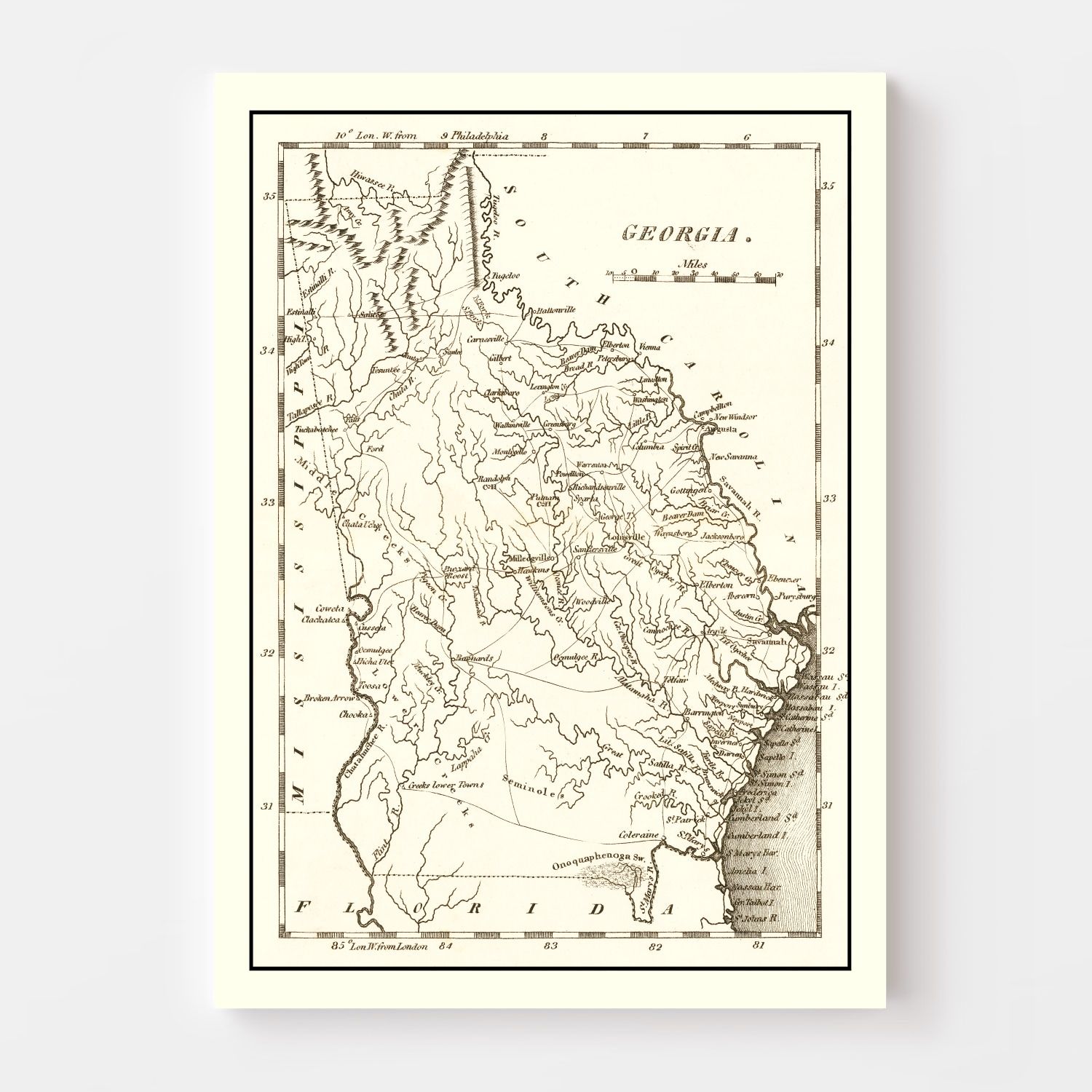 Vintage Map of Georgia 1814