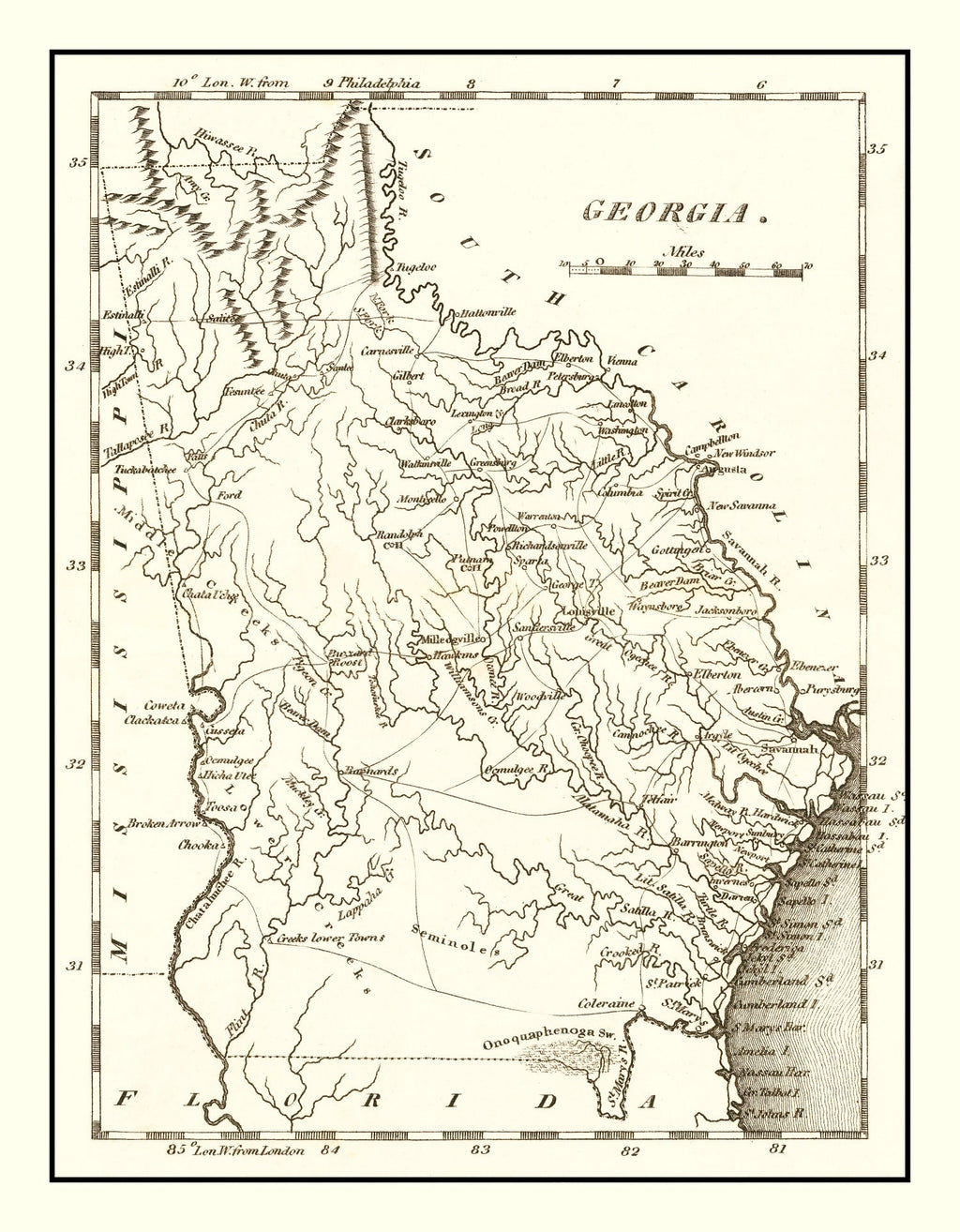 Vintage Map of Georgia 1814