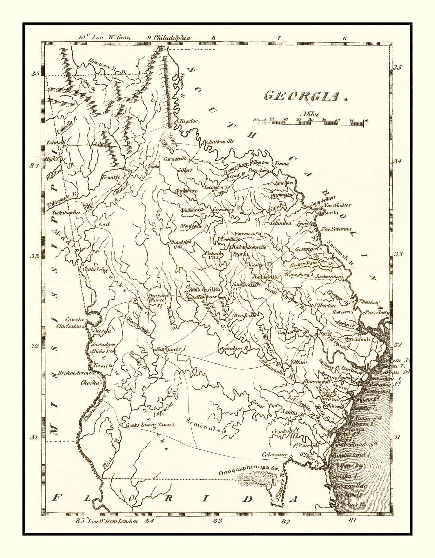 Vintage Map of Georgia 1814