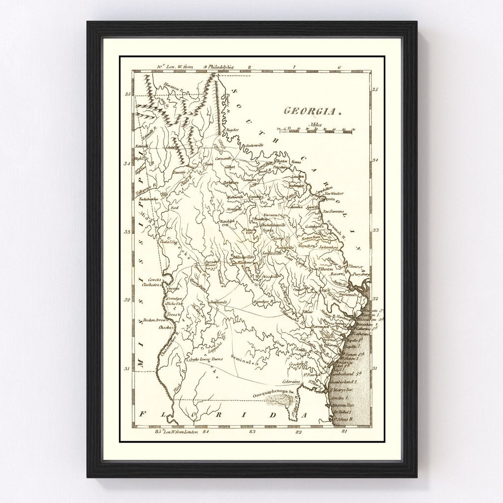 Vintage Map of Georgia 1814