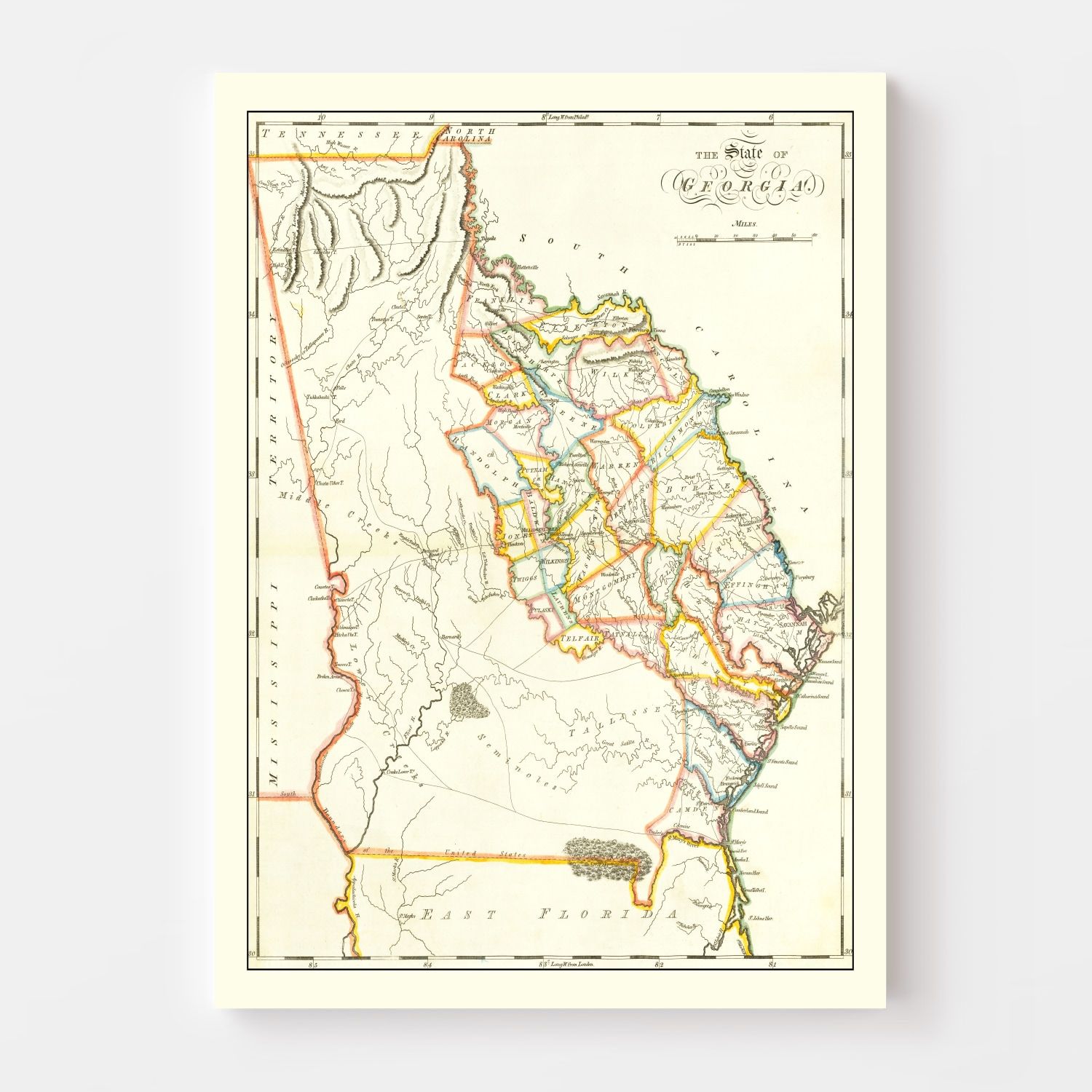 Vintage Map of Georgia 1814