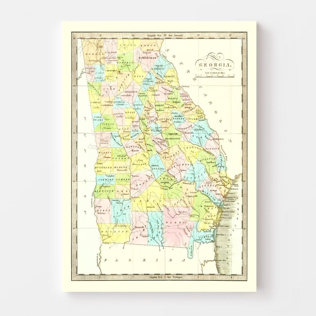 Vintage Map of Georgia 1834