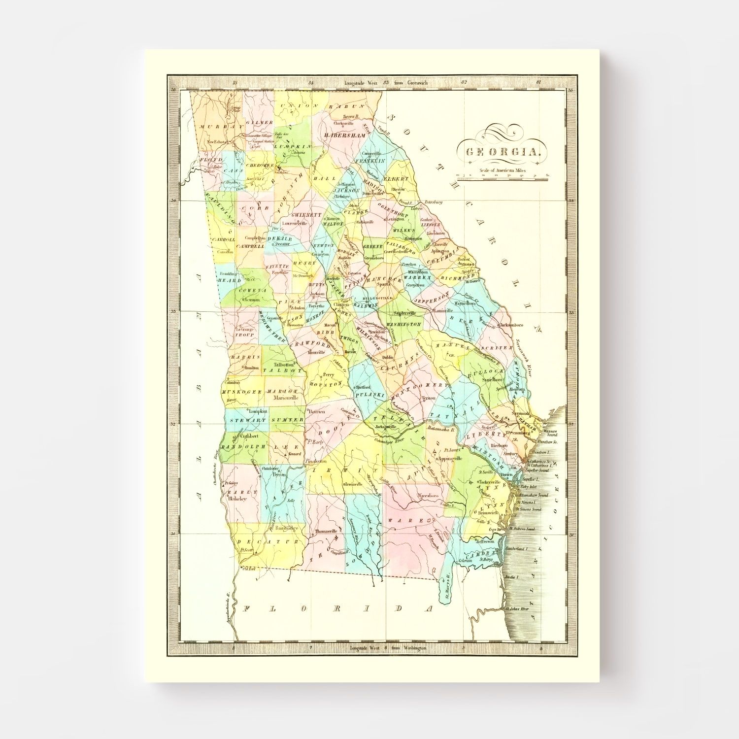 Vintage Map of Georgia 1834
