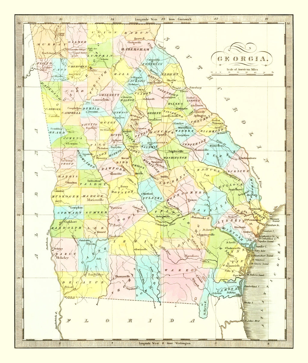 Vintage Map of Georgia 1834