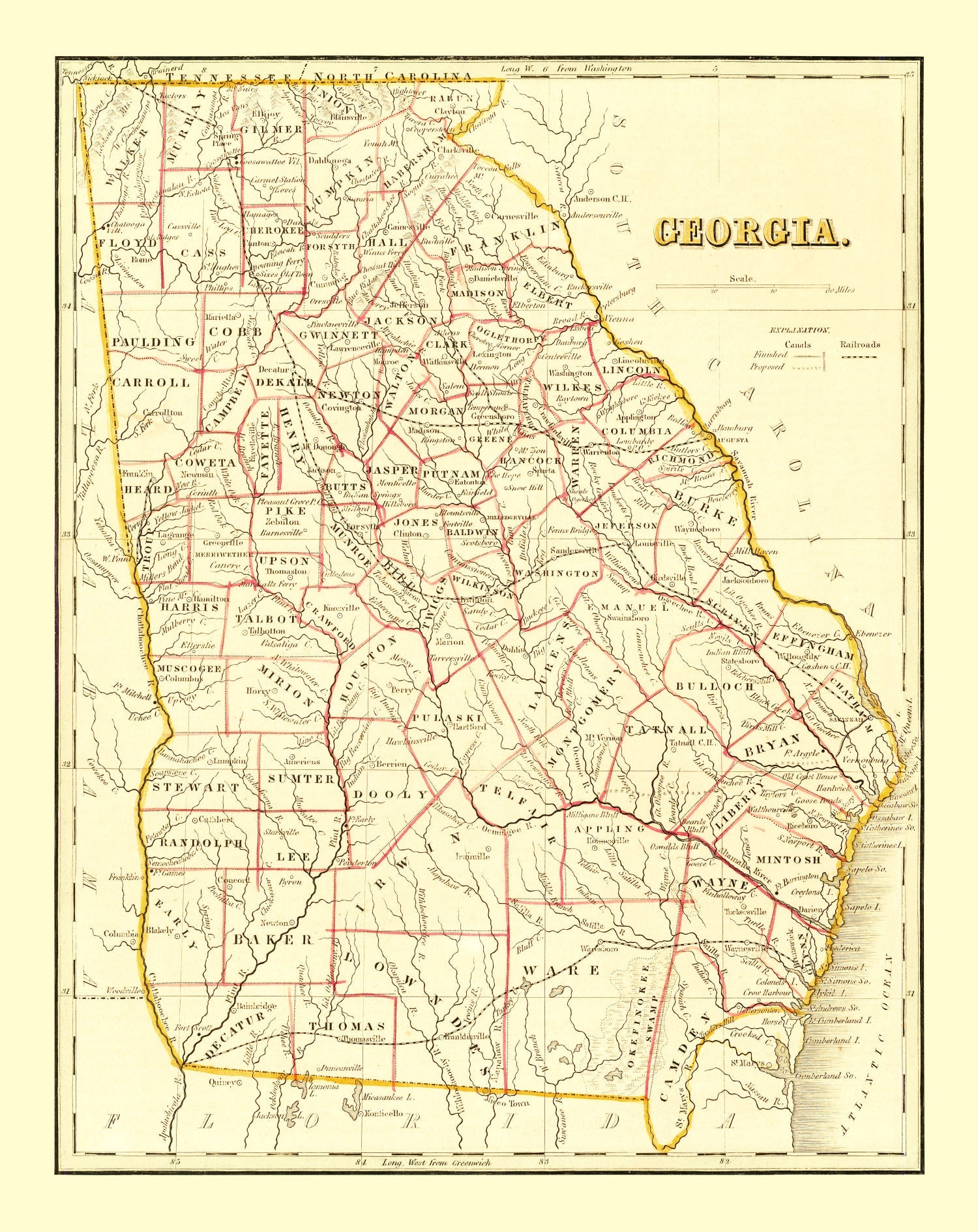 Vintage Map of Georgia 1835