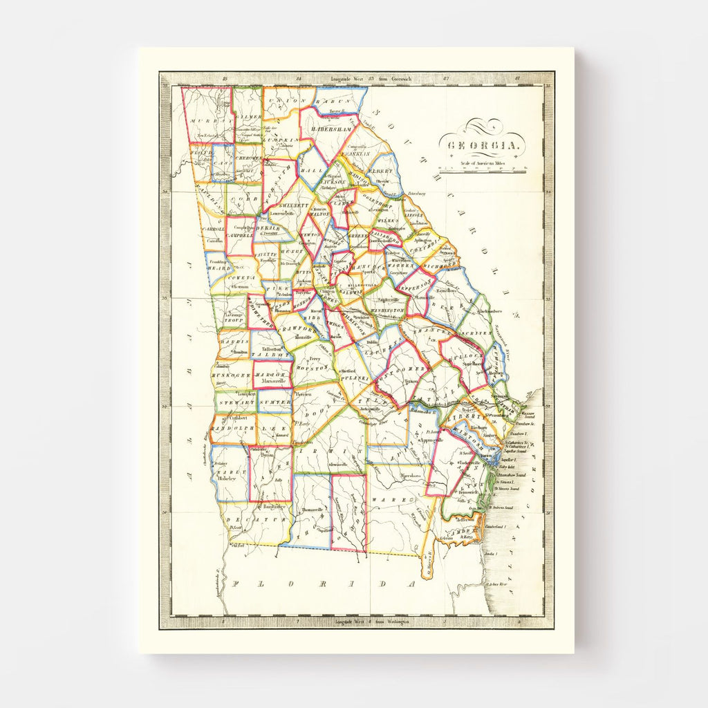 Vintage Map of Georgia 1836