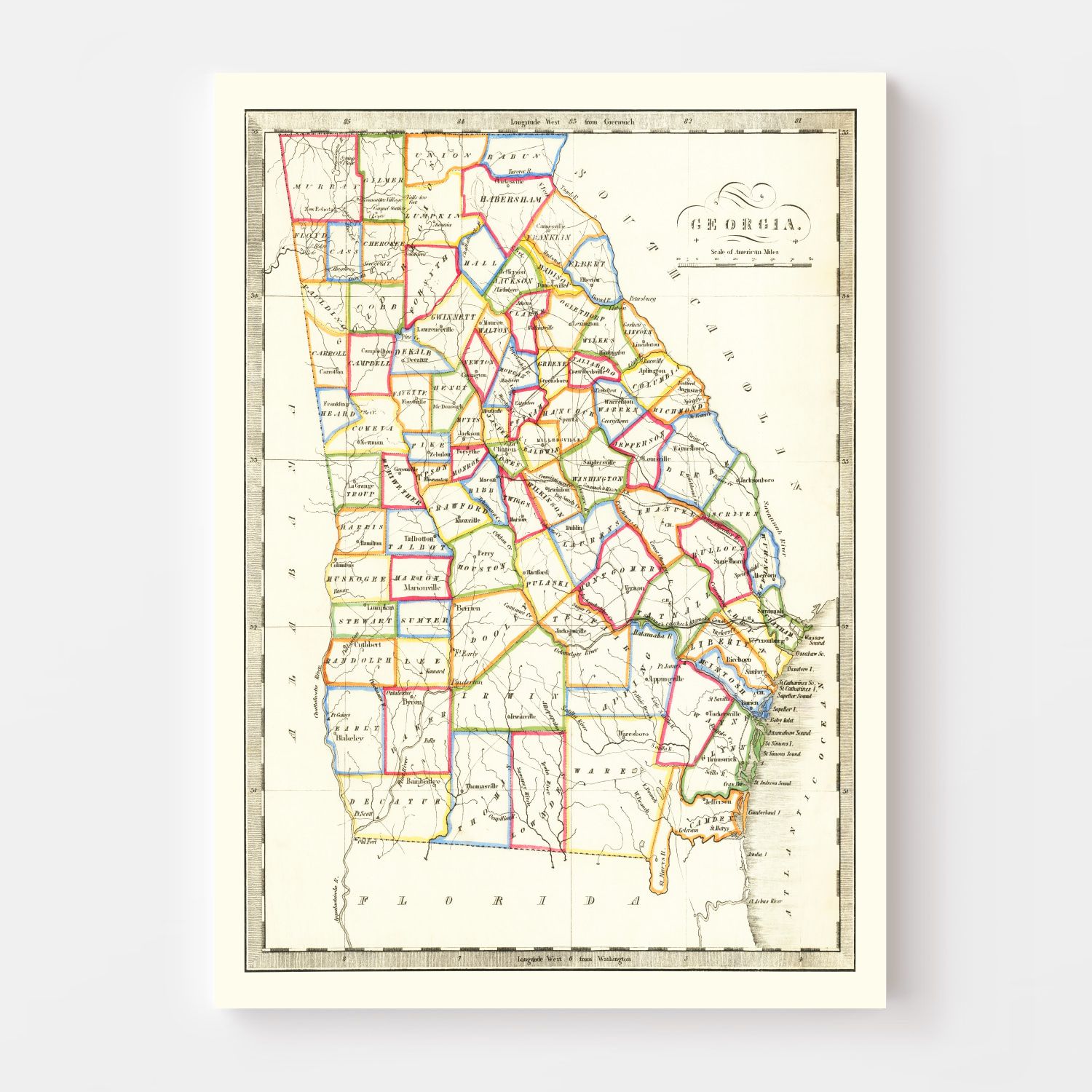 Vintage Map of Georgia 1836