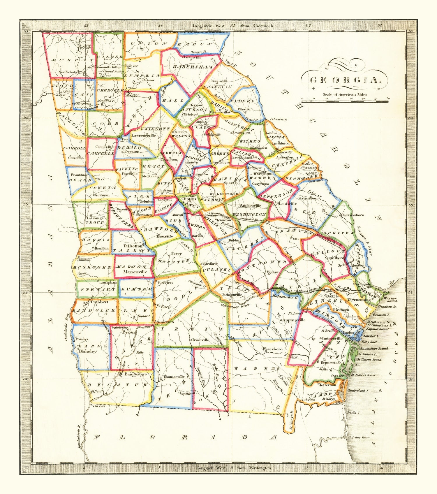 Vintage Map of Georgia 1836