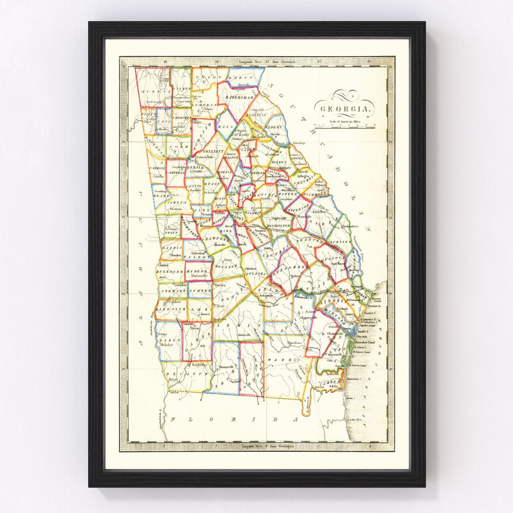 Vintage Map of Georgia 1836
