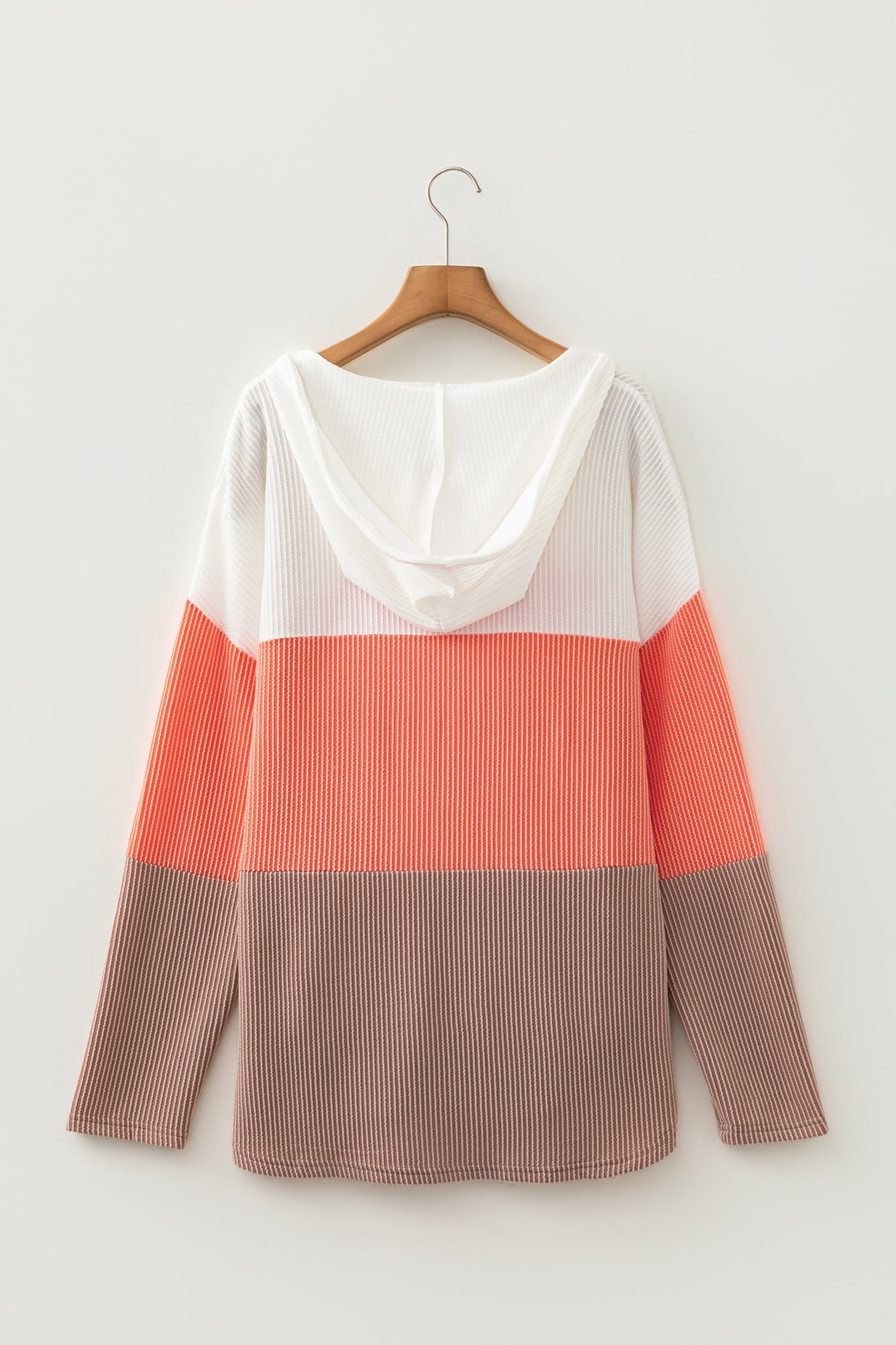 Colorblock Ribbed Hooded Pullover Long Sleeve Top
