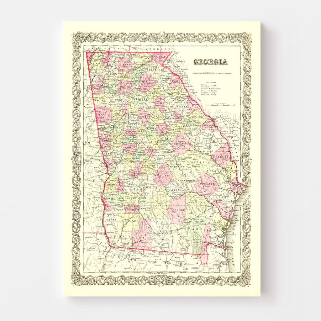 Vintage Map of Georgia 1855