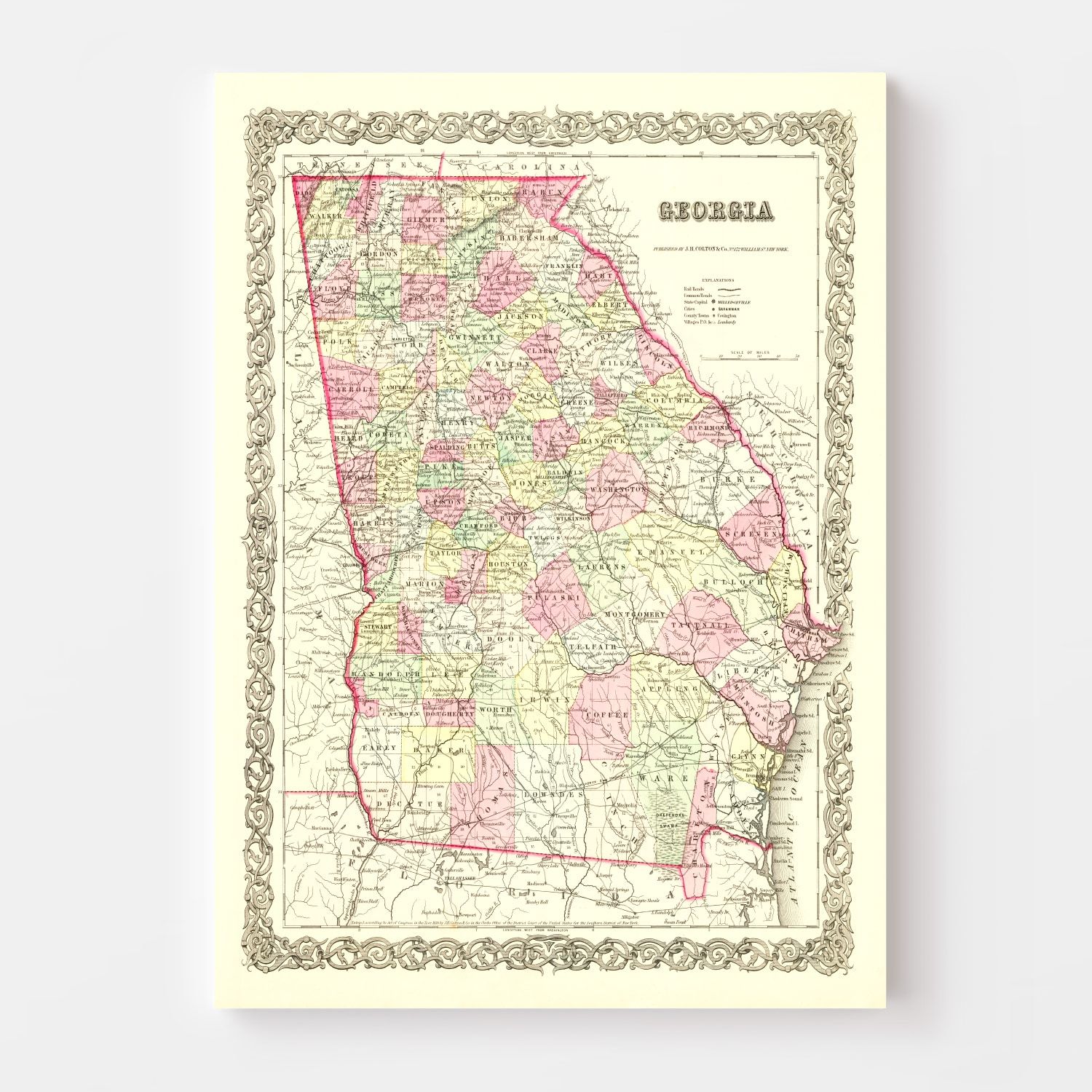 Vintage Map of Georgia 1855