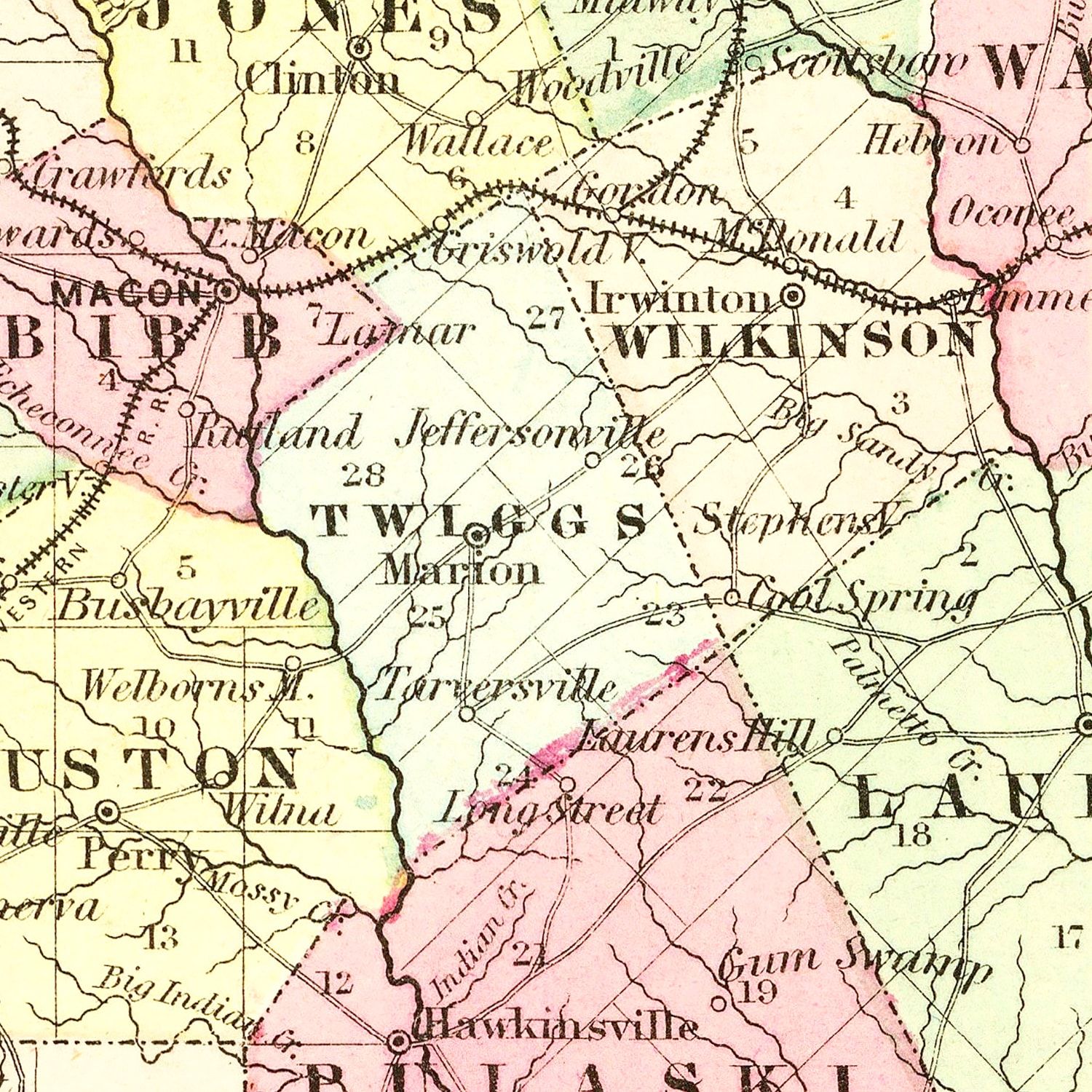 Vintage Map of Georgia 1855