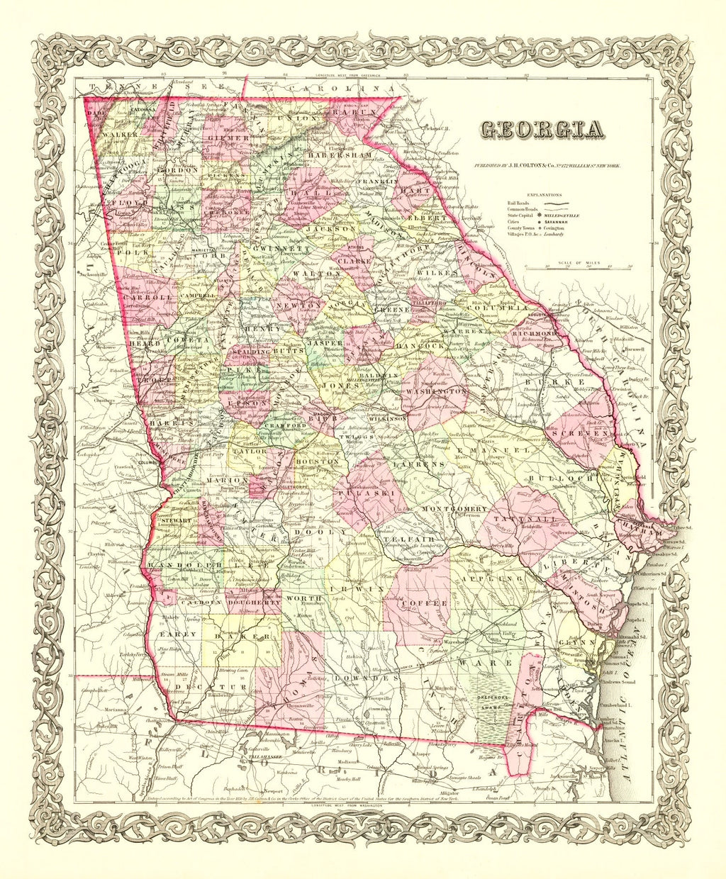 Vintage Map of Georgia 1855