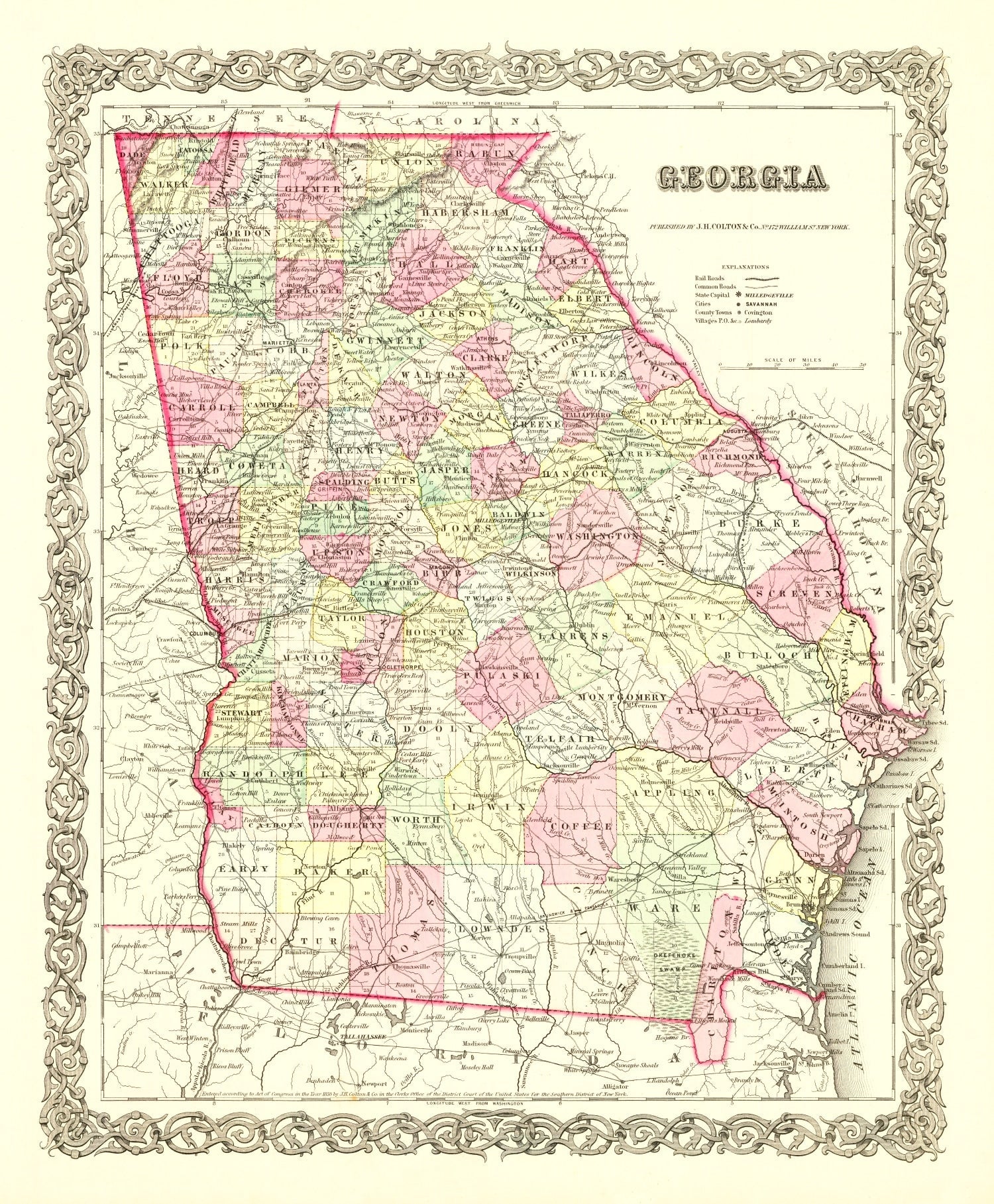 Vintage Map of Georgia 1855