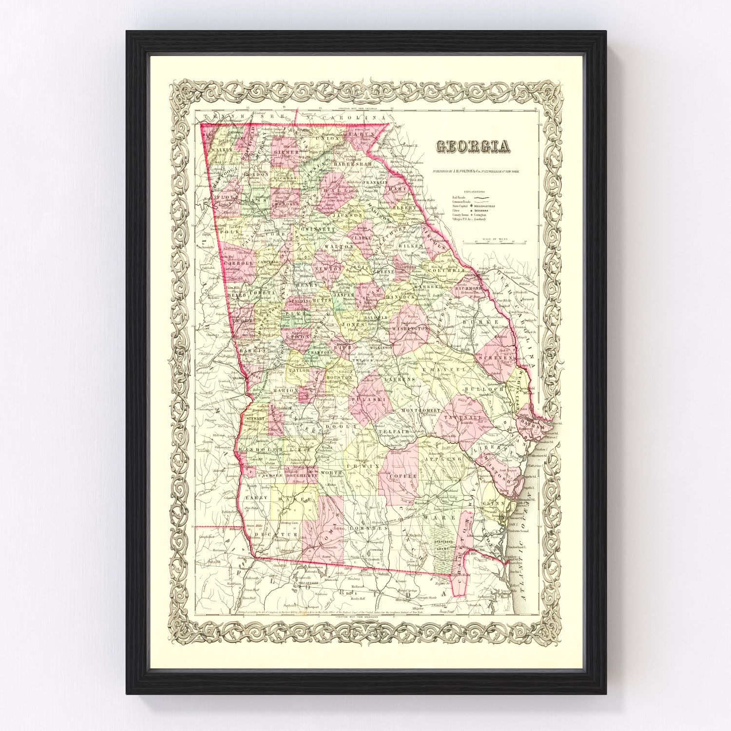 Vintage Map of Georgia 1855
