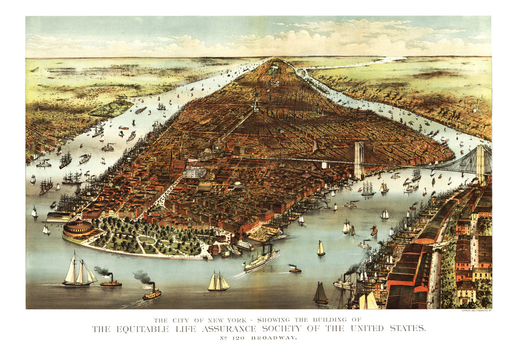 Vintage Map of New York City, New York 1870