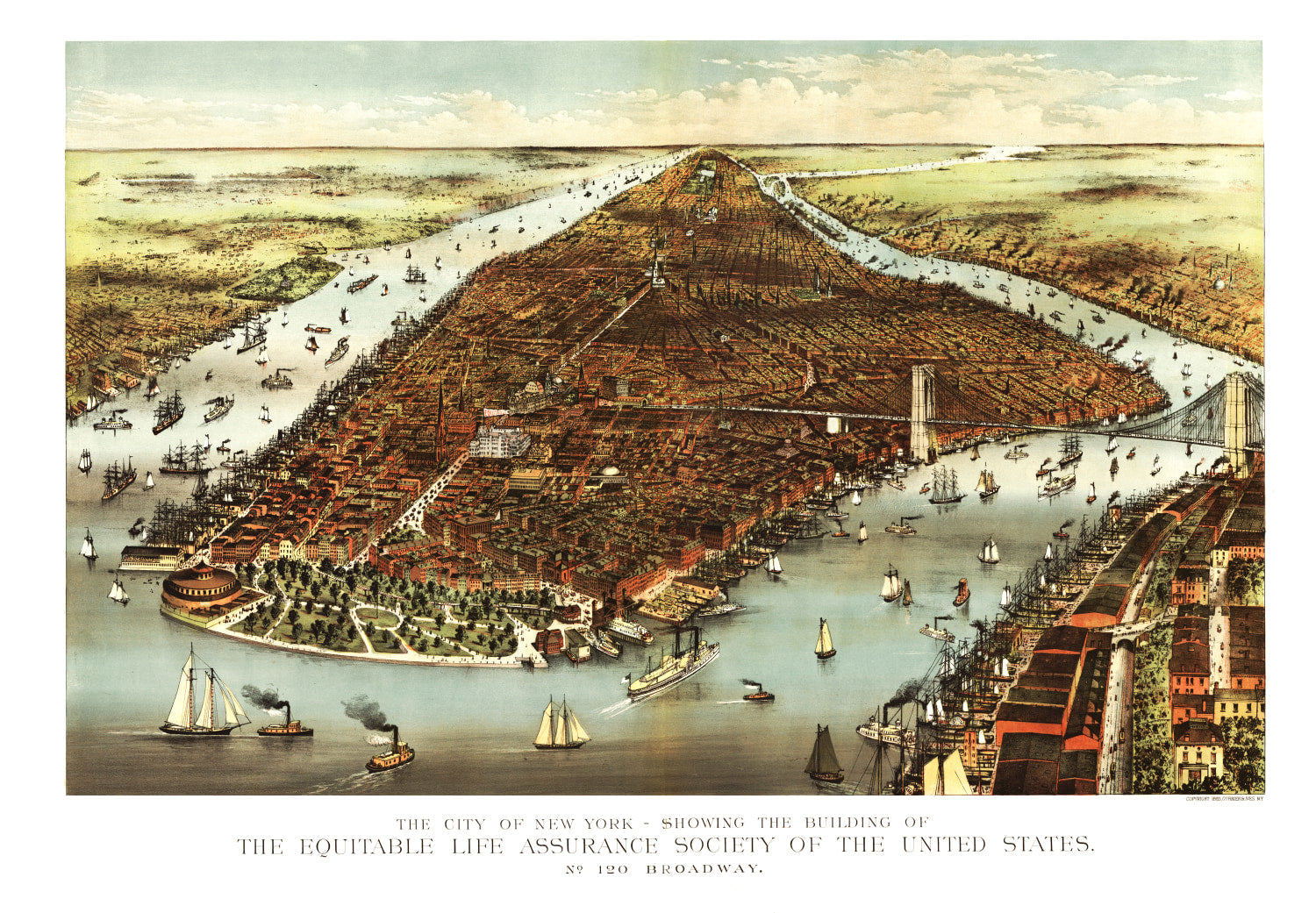 Vintage Map of New York City, New York 1870