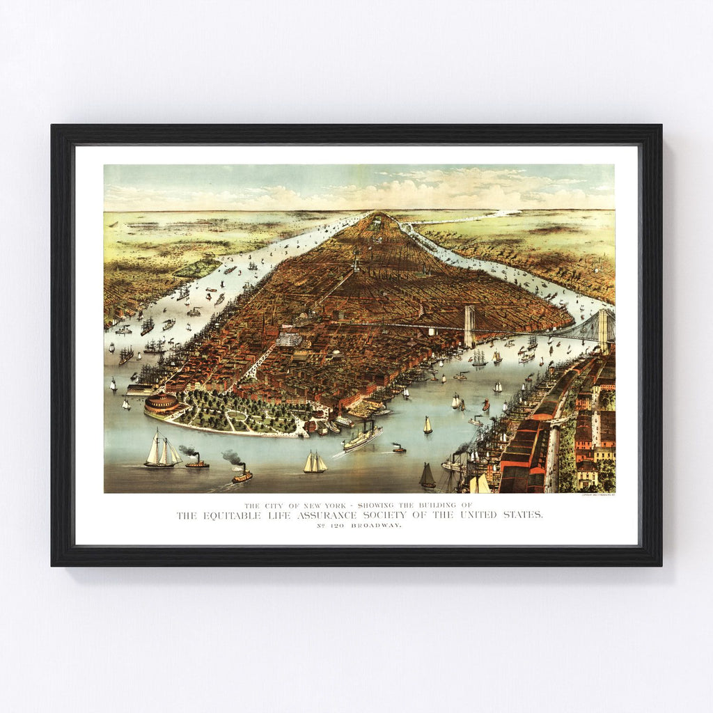 Vintage Map of New York City, New York 1870