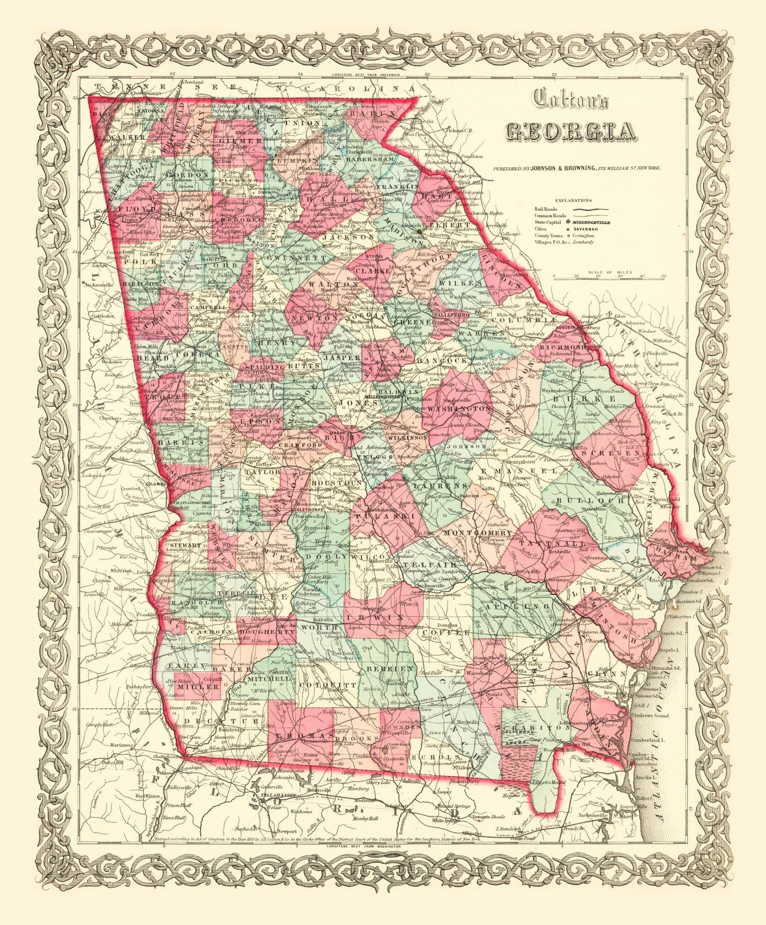 Vintage Map of Georgia 1859