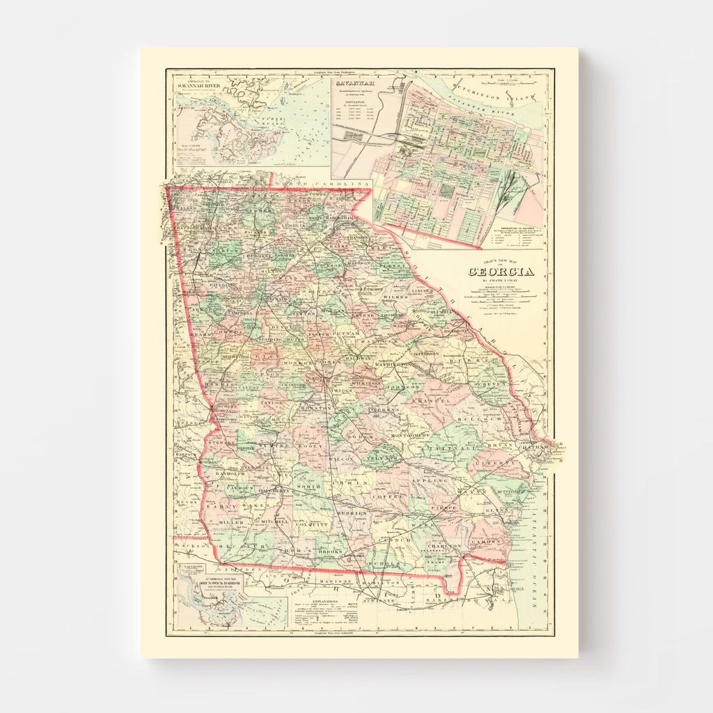 Vintage Map of Georgia 1876