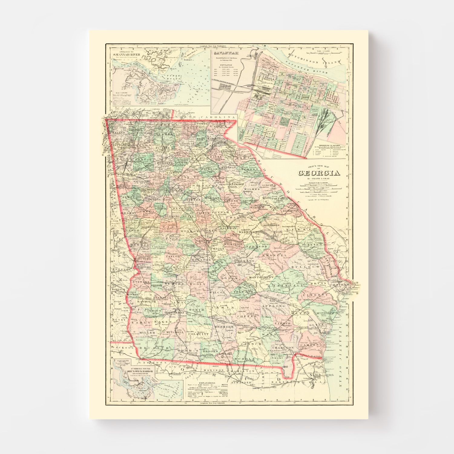 Vintage Map of Georgia 1876