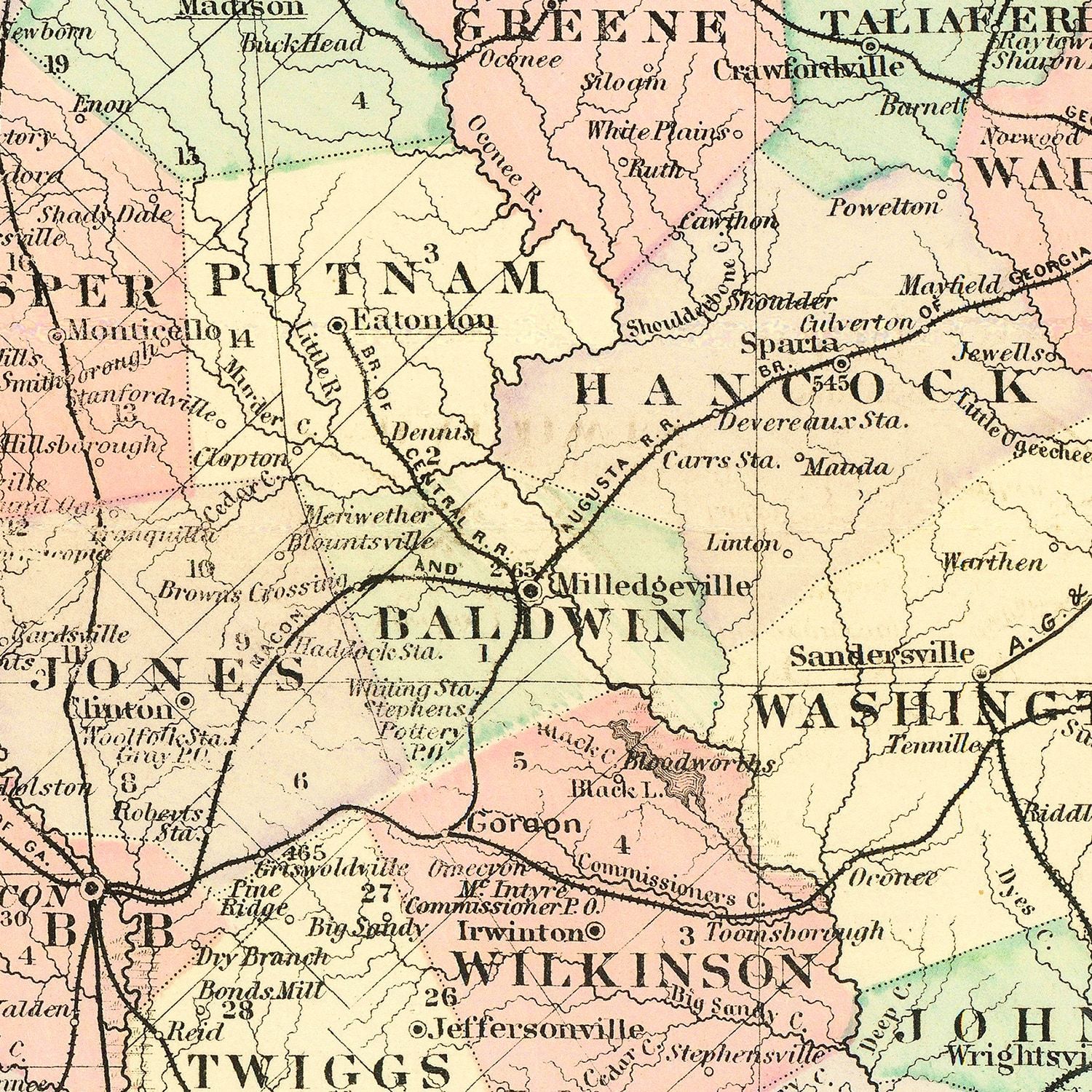 Vintage Map of Georgia 1876