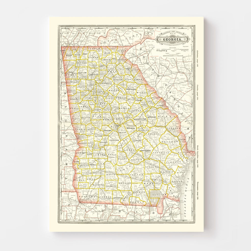 Vintage Railroad Map of Georgia 1884