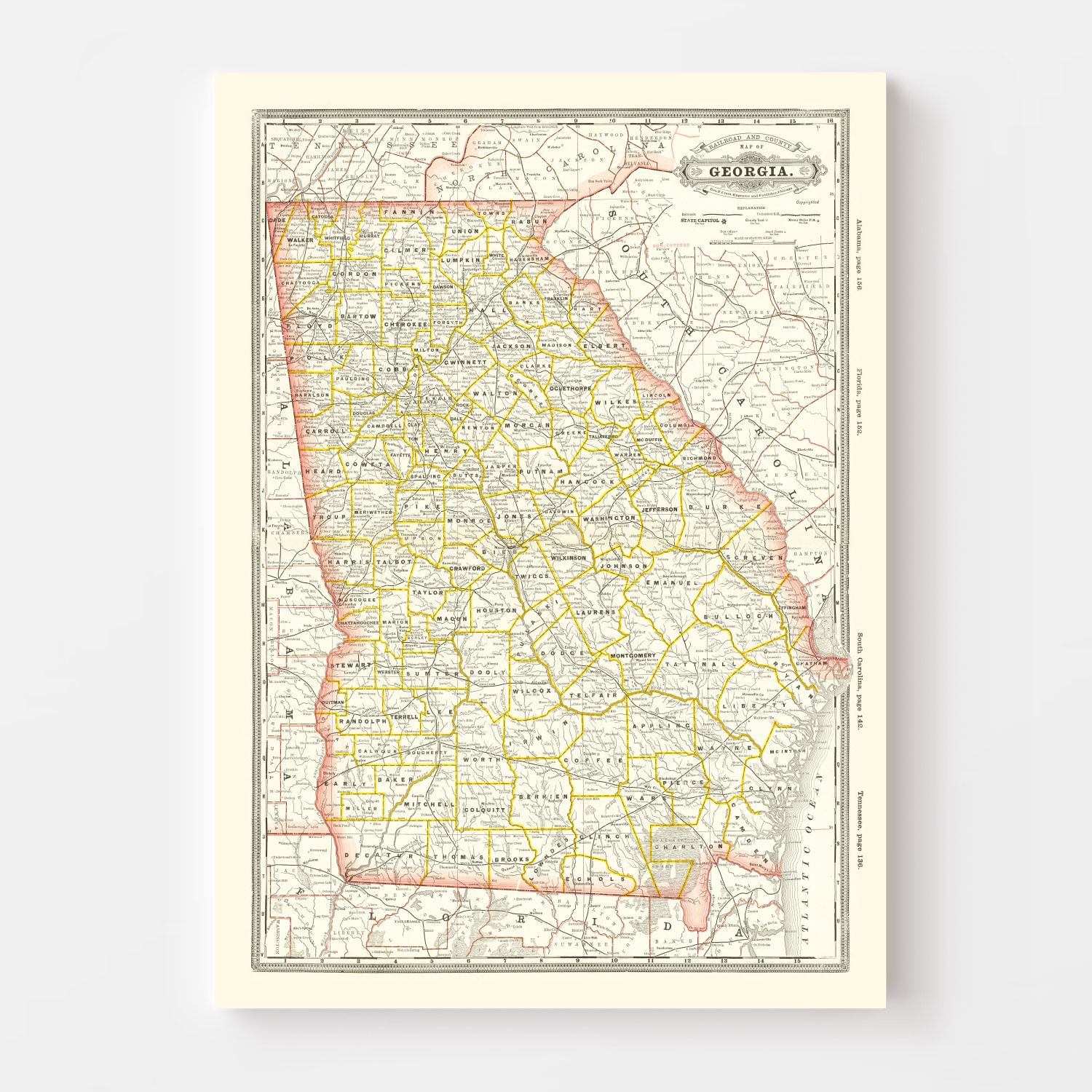 Vintage Railroad Map of Georgia 1884