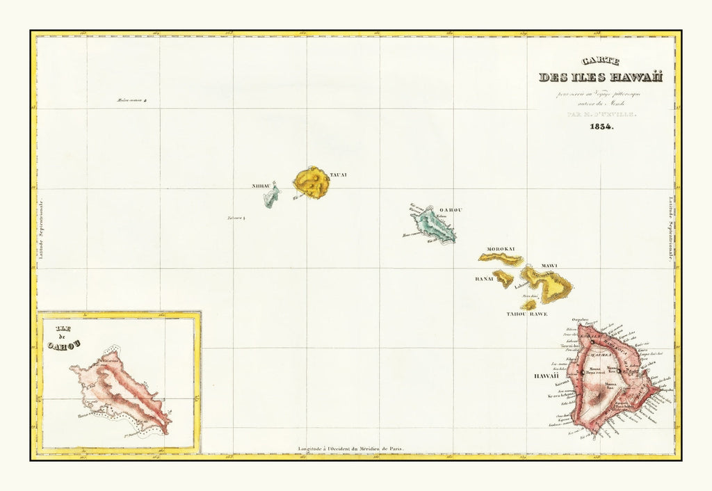 Vintage Map of Hawaii 1834