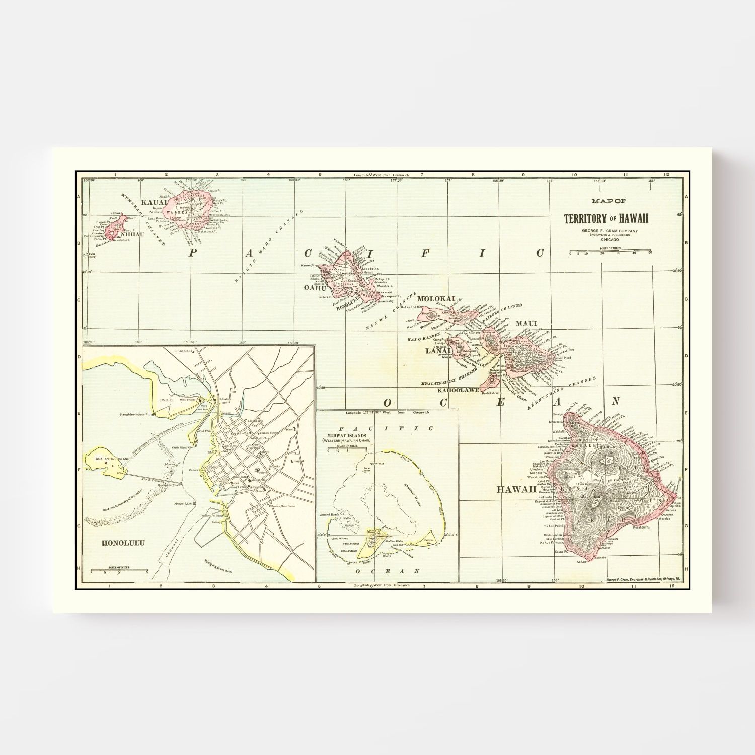 Vintage Map of Hawaii 1917