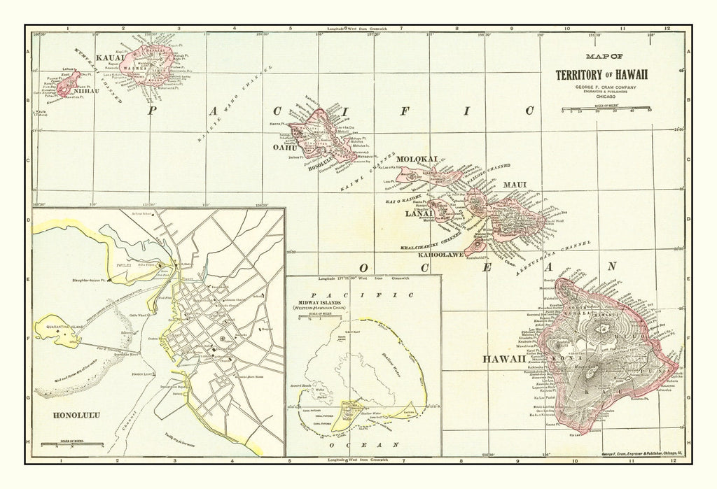 Vintage Map of Hawaii 1917