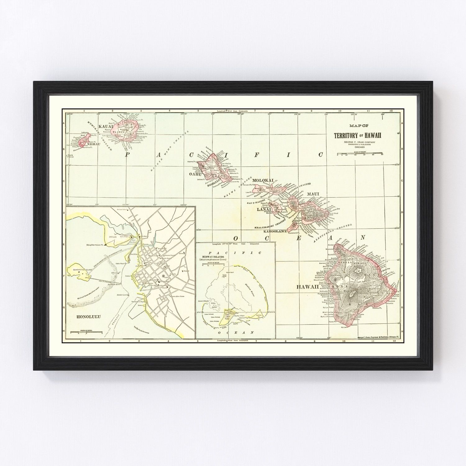 Vintage Map of Hawaii 1917