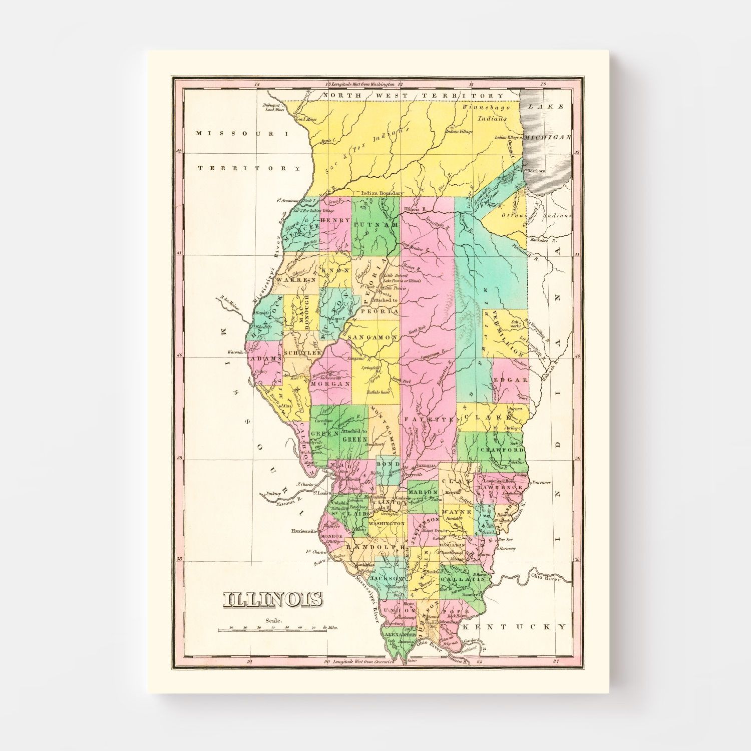 Vintage Map of Illinois 1826