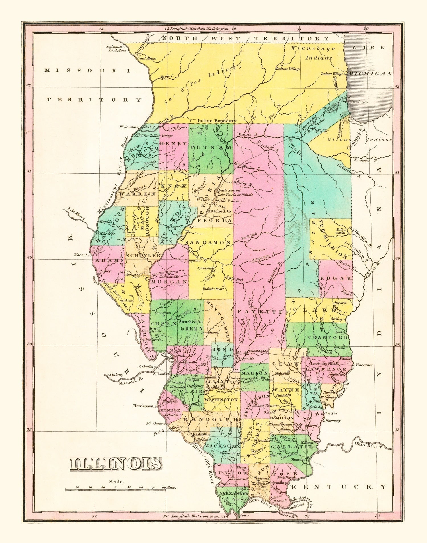 Vintage Map of Illinois 1826