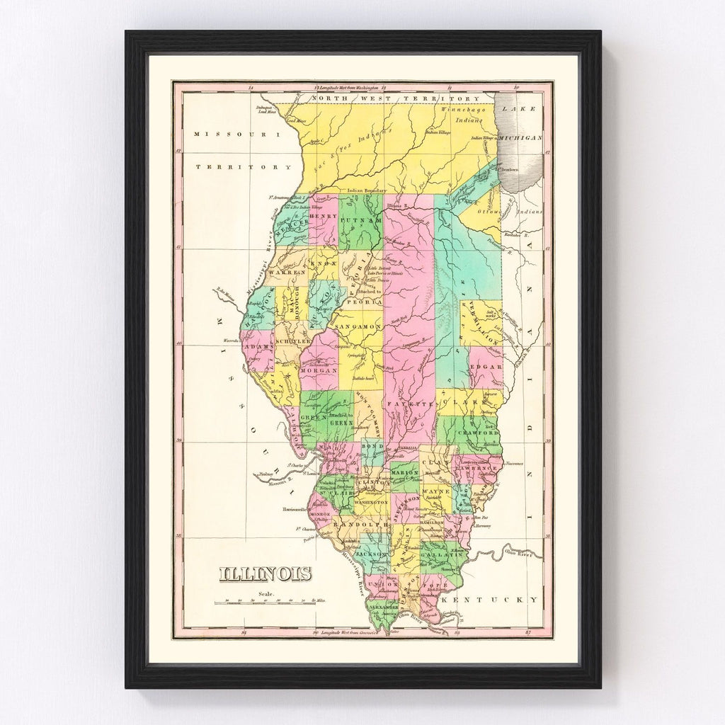Vintage Map of Illinois 1826