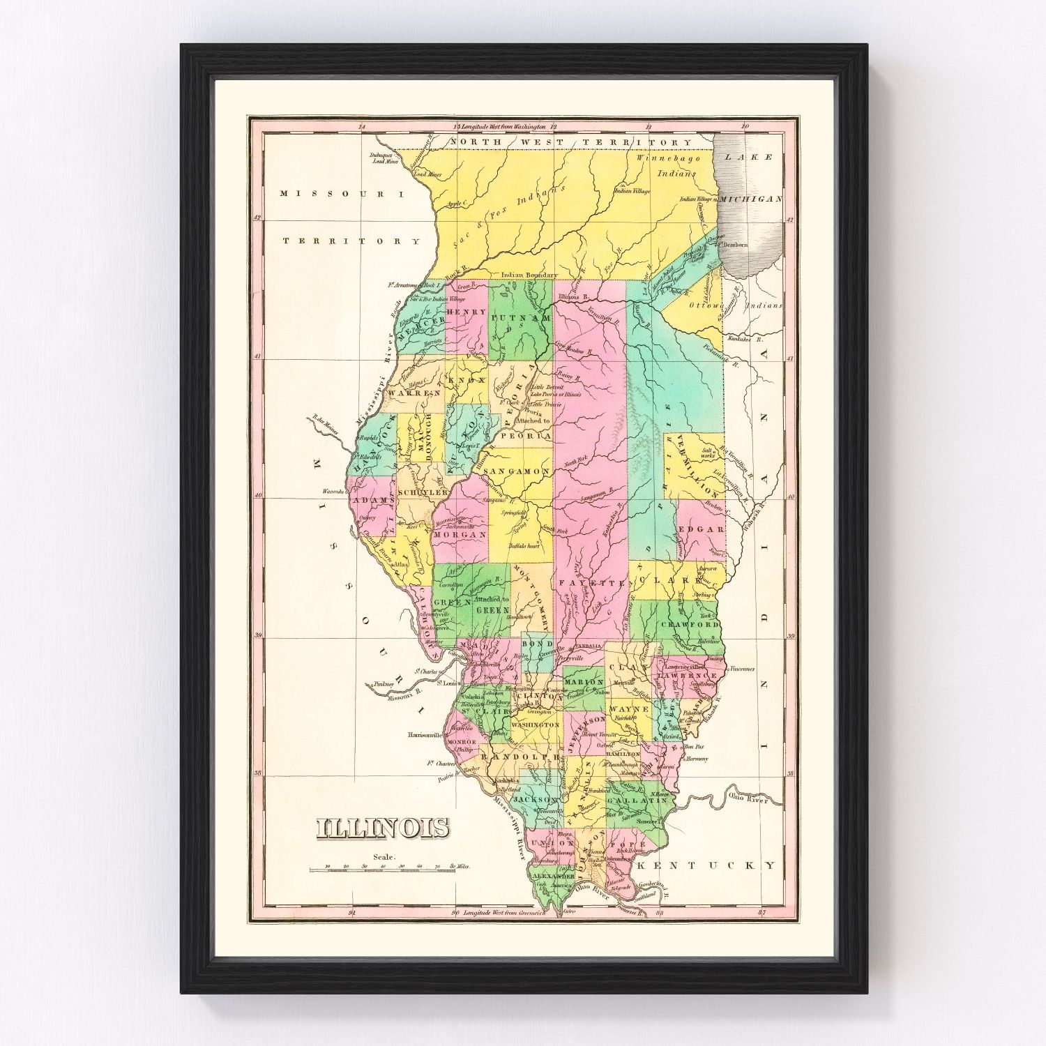 Vintage Map of Illinois 1826