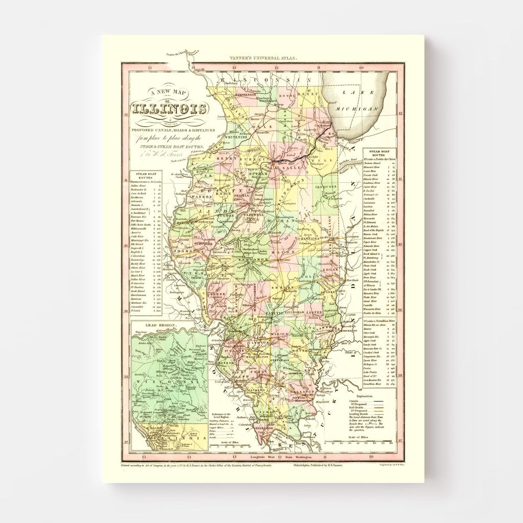 Vintage Map of Illinois 1836