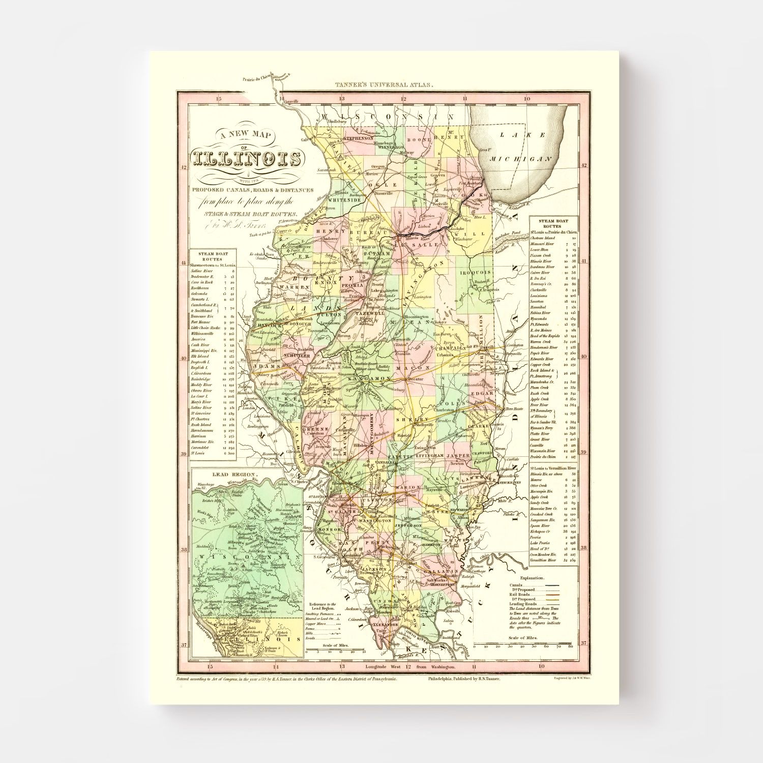 Vintage Map of Illinois 1836