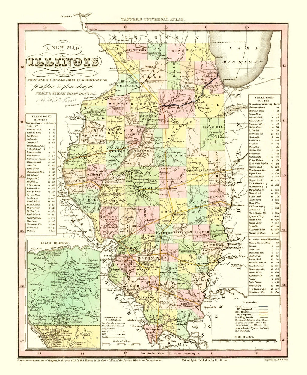 Vintage Map of Illinois 1836