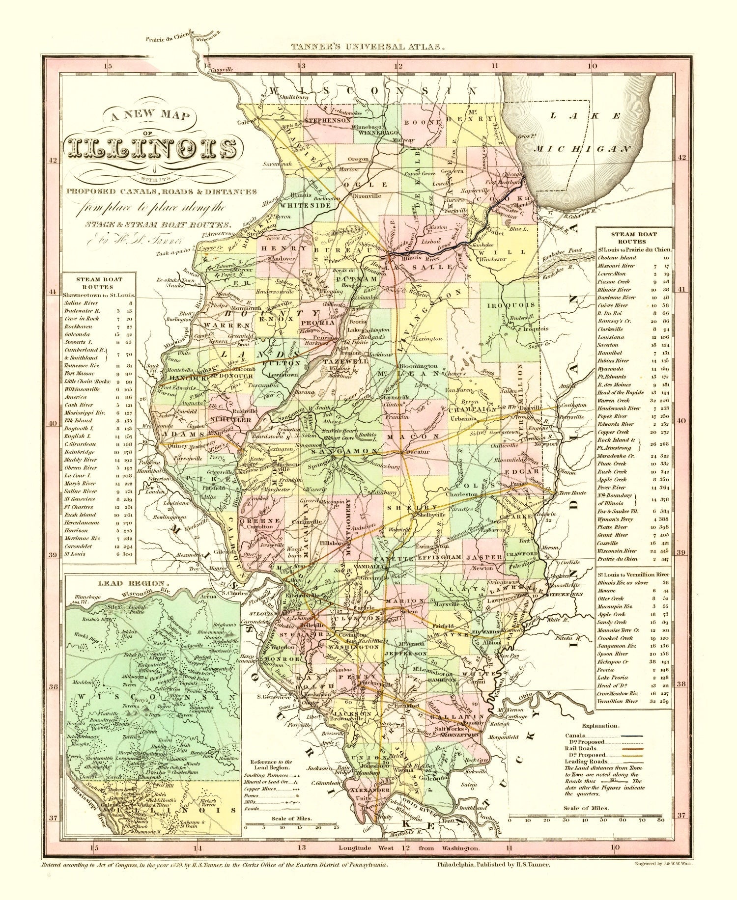Vintage Map of Illinois 1836