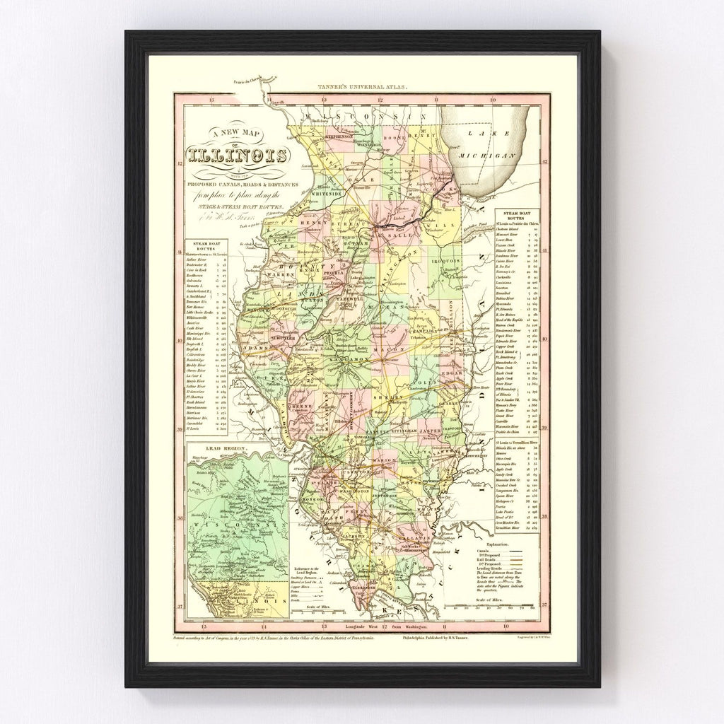 Vintage Map of Illinois 1836