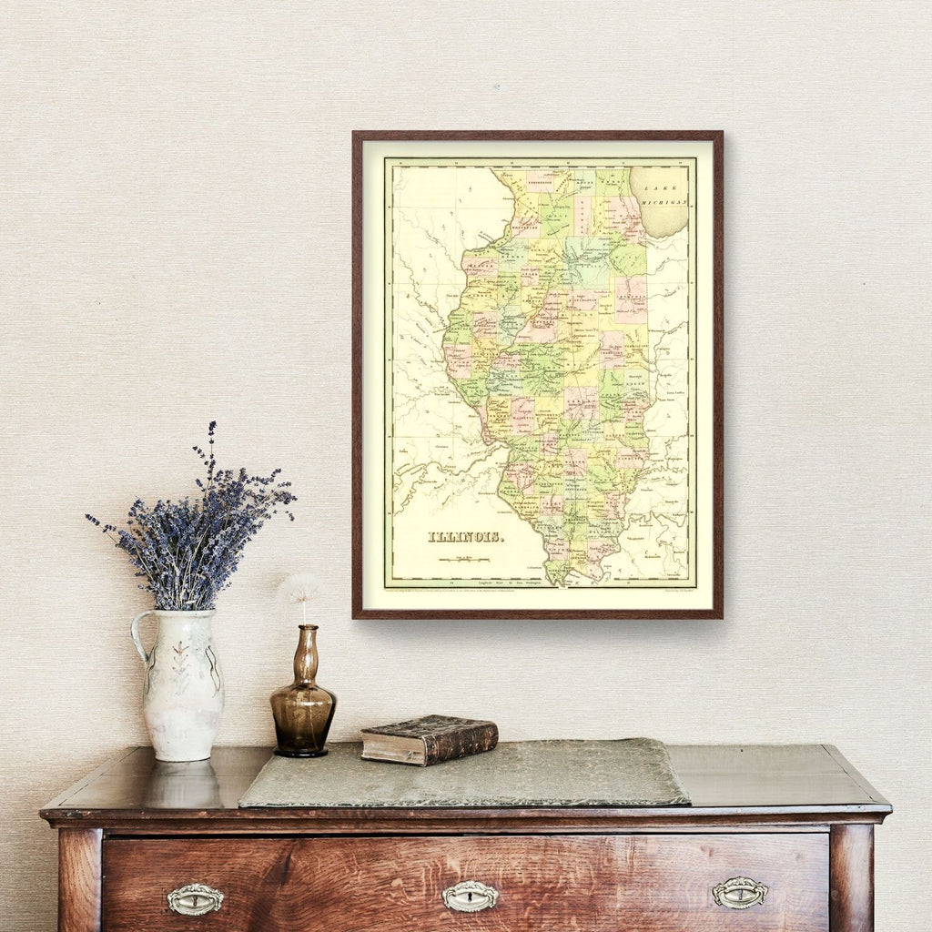 Vintage Map of Illinois 1838