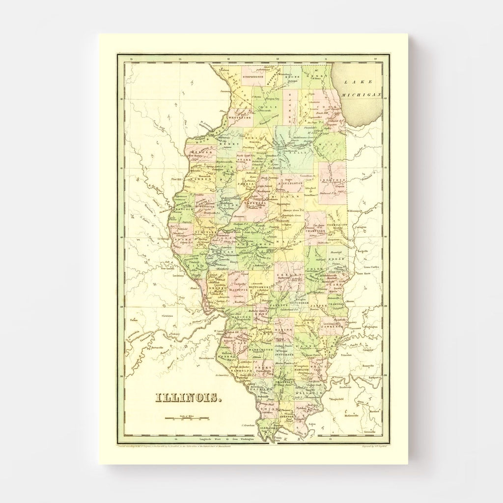 Vintage Map of Illinois 1838