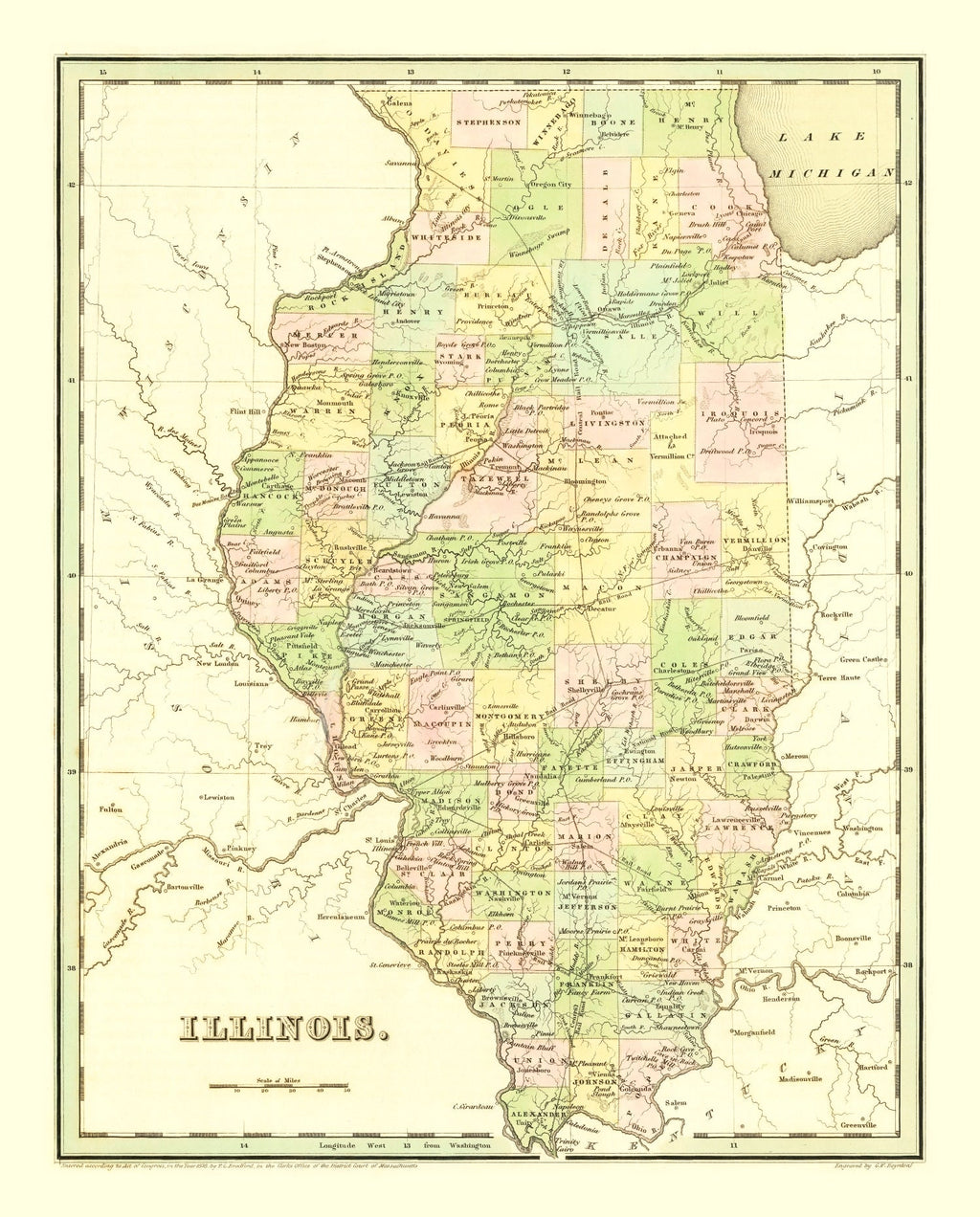 Vintage Map of Illinois 1838